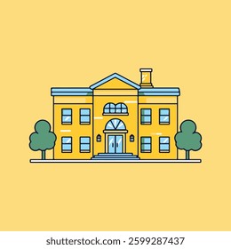 Flat Design School Building Illustration With Top View              
