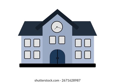 Flat Design School Building Illustration with Clock Tower