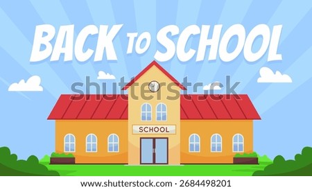 Flat design school building illustration with back to school text for banners	