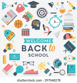 Flat design school and education icon set