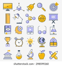 Flat design school and education icon set