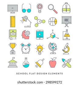 Flat design school and education icon set