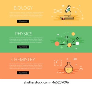 Flat design science education banners template set. Education concept for web and app design