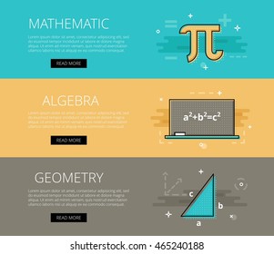 Flat design science education banners template set. Education concept for web and app design