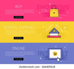 Flat design science education banners template set. Education concept for web and app design