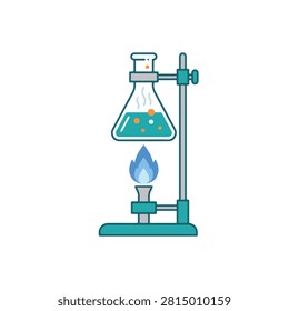 Flat design science experiment with flask and burner