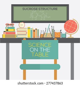 Flat Design Science On The Table Vector Illustration