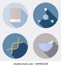 Flat design scientific research icons with long shadow 2