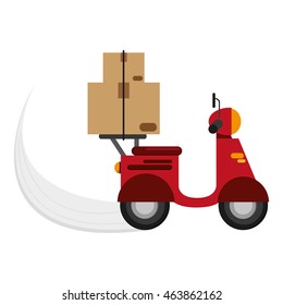 flat design scooter delivering boxes icon vector illustration