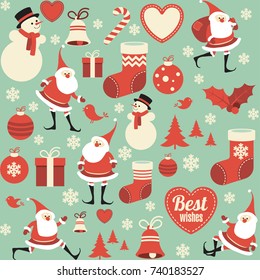 Flat design seamless  icons and elements texture. Christmas and new year wrapping paper pattern