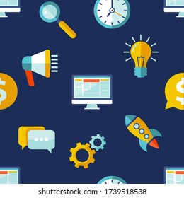 Flat design seamless pattern for web design, SEO development, services, programming and marketing applications.