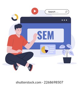 Flat design of search engine marketing strategy. Illustration for websites, landing pages, mobile apps, posters and banners. Trendy flat vector illustration