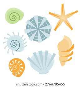 Flat Design Seashells and Starfish Collection