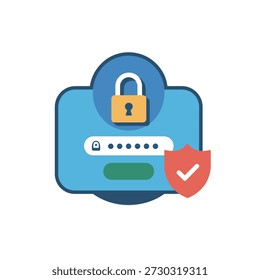 Design plano de login seguro com cadeado e ícone de escudo no fundo azul
