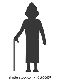 flat design senior woman with cane icon vector illustration