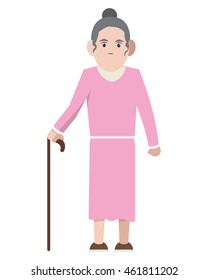 flat design senior woman with cane icon vector illustration
