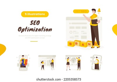 Flat design SEO Optimization digital marketing illustration bundle pack