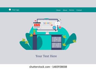 Flat design - Seo optimization, Search engine optimization,Digital marketing Strategy - vector banner illustration with icons and texts