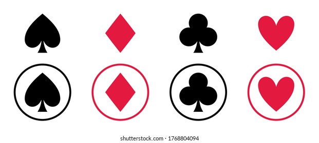 Flaches Design. Set von Casino spielen Karten Symbole. Vektorgrafik.