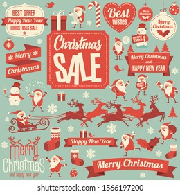 Flat design set of Christmas design elements, iccons, labels and banners for web page, banner, poster, presentation and mobile app.