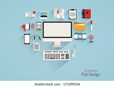 Flat Design Set.  Communication, Computer, Message, Infographics and Business Icons. Vector