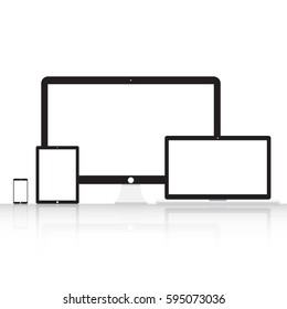 Flat design set computer monitors, laptops, tablets and mobile phones. Electronic gadgets isolated on white background