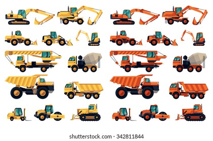 Flat design set of construction machinery and equipment