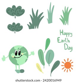 Diseño plano conjunto de césped solar del planeta del día de la tierra