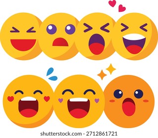 Conjunto de diseño plano de caras y emoticonos expresivos
