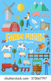 Flat design, Set of farm icons