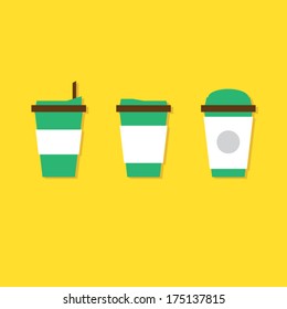 Flat Design A Set Of Hot Coffee Paper Cup Vector