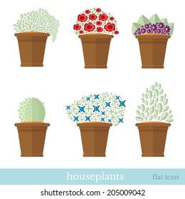 flat design set of house plant and flower with flowerpot