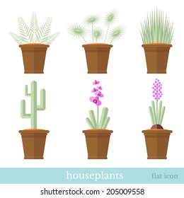 flat design set of house plant and flower with flowerpot