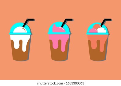 Flat design set ice cream in takeaway glass