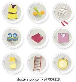 Flat design of a set of icons for fitness and diet