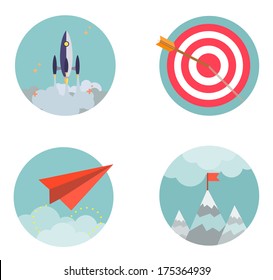 Flat design set icons Start up Business development success result strategy concept  vector illustration