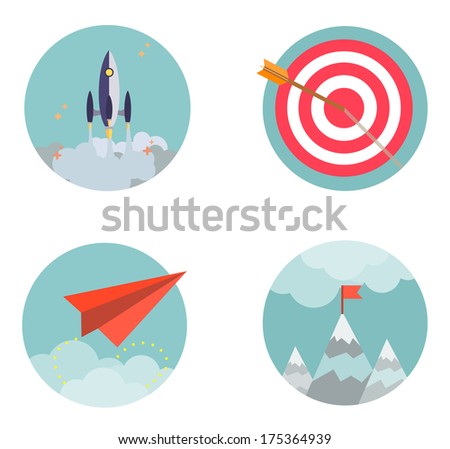 Flat design set icons Start up Business development success result strategy concept  vector illustration