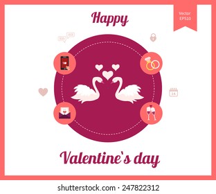Flat design set for icons for Valentines day, wedding, love and romantic events. Vector illustration