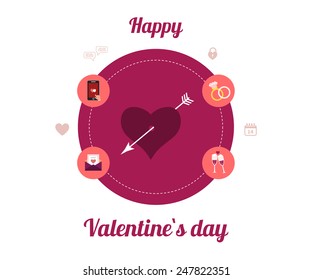 Flat design set for icons for Valentines day, wedding, love and romantic events. Vector illustration