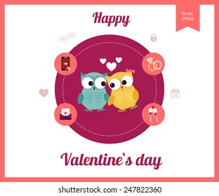 Flat design set for icons for Valentines day, wedding, love and romantic events. Vector illustration
