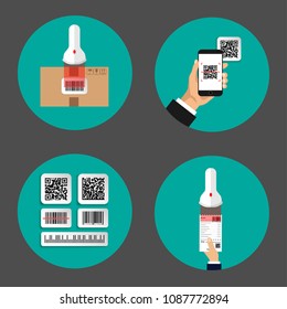 Flat design of set infographics about  scanning codes. Scan barcode and QR code. Vector illustration eps 10.