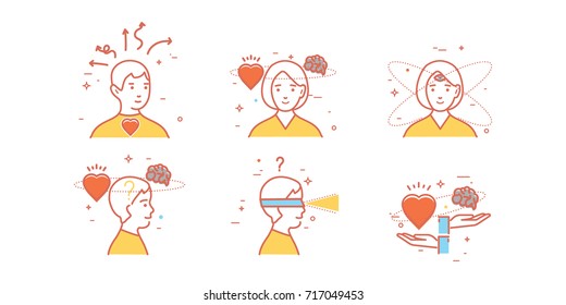 Flat design set of intuition, insight, anticipation, choice. Intuitive symbol. Modern thin line icon concept for Website Element, Mobile websites and Apps.