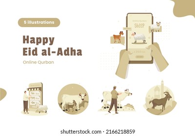 Flat design set of Islamic day happy Eid Adha illustration pack