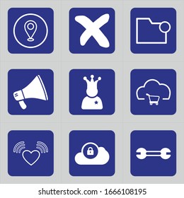 Flaches Design Set von Standort, Ankündigung und Business-Symbole.