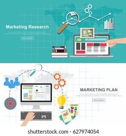 Flat design set of  marketing research and marketing plan.vector illustration.