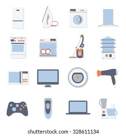 Flat design set modern icons of home appliances isolated on white background.