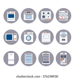 Flat design set modern icons of home appliances isolated.
