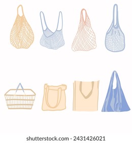 Flat design set of reusable eco bags shoppers 
