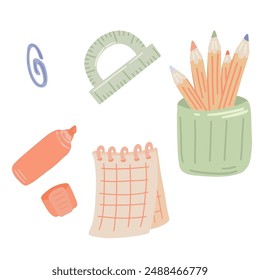 Flat design set of school supplies back to school september 1
