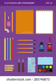 Flat design set of stationery, needs for art.